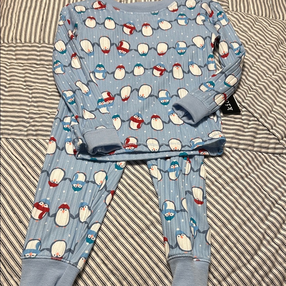 Penguin Print Kids Pajamas - Blue